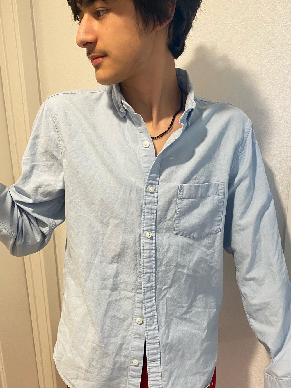 100% Cotton Express Light Blue Casual Button-Down Shirt